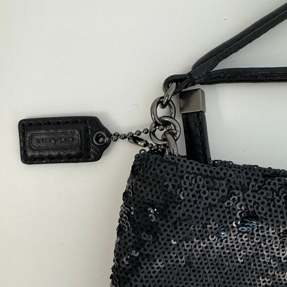 Coach Sequin Wristlet Clutch Envelope Sparkly Evening Bag Black 26484
